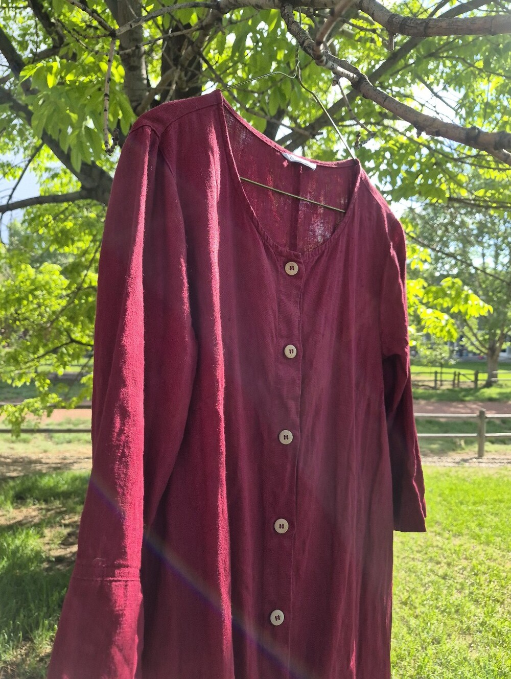 Linen Fox Red Linen Button Front Midi Dress, Size L - Picture 9 of 11